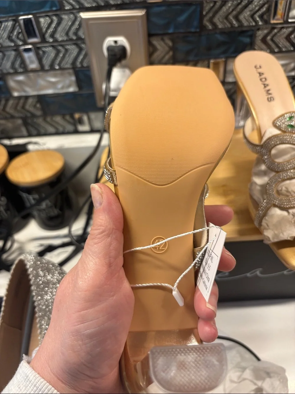 J. Adams Gold Crystal Snake Slide Heels